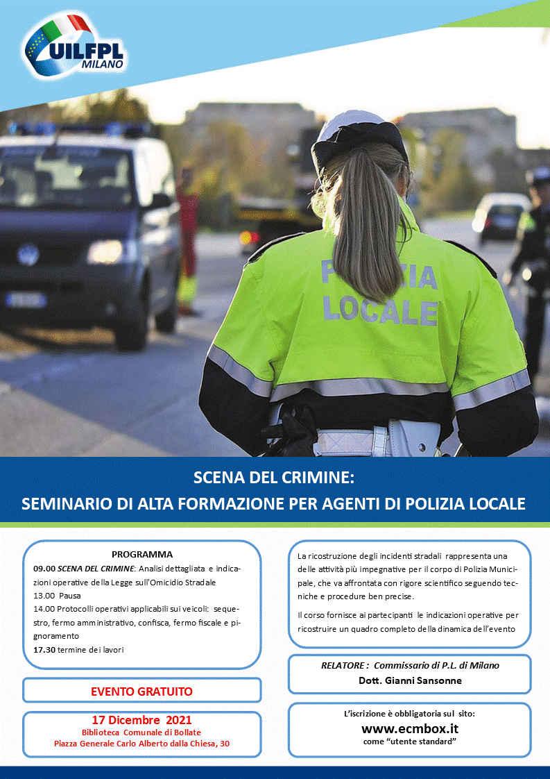 SCENA DEL CRIMINE: SEMINARIO DI ALTA FORMAZIONE PER AGENTI DI POLIZIA LOCALE