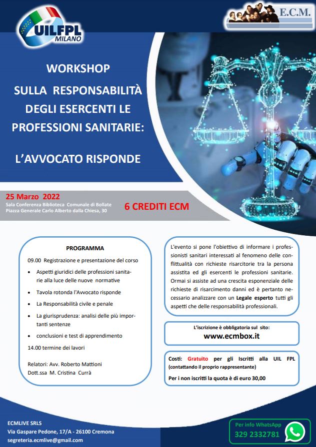 WORKSHOP SULLA RESPONSABILITÀ DEGLI ESERCENTI LE PROFESSIONI SANITARIE: L’AVVOCATO RISPONDE