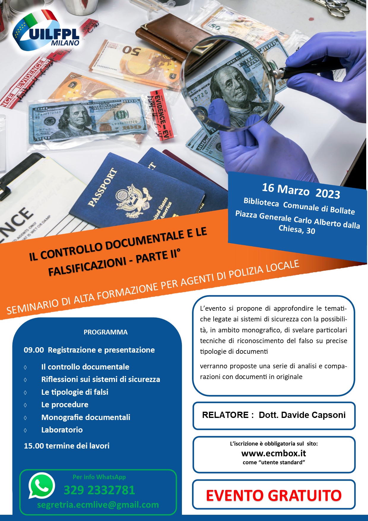 IL CONTROLLO DOCUMENTALE E LE FALSIFICAZIONI – PARTE II°: SEMINARIO DI ALTA FORMAZIONE PER AGENTI DI POLIZIA LOCALE – MARZO