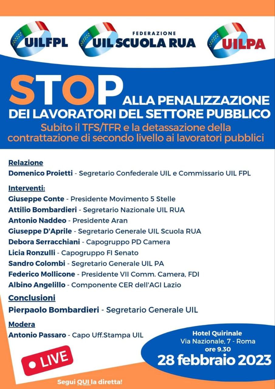 “Stop alla penalizzazione dei lavoratori del settore pubblico” “Subito il Tfr/Tfs e la detassazione della contrattazione di secondo livello”.