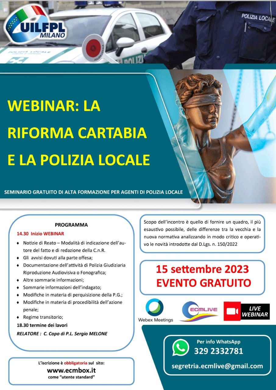 WEBINAR: LA RIFORMA CARTABIA E LA POLIZIA LOCALE II° Edizione