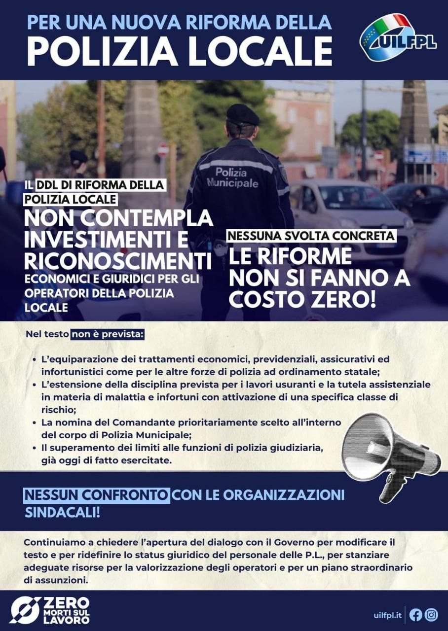 🔵 PER UNA NUOVA RIFORMA DELLA POLIZIA LOCALE