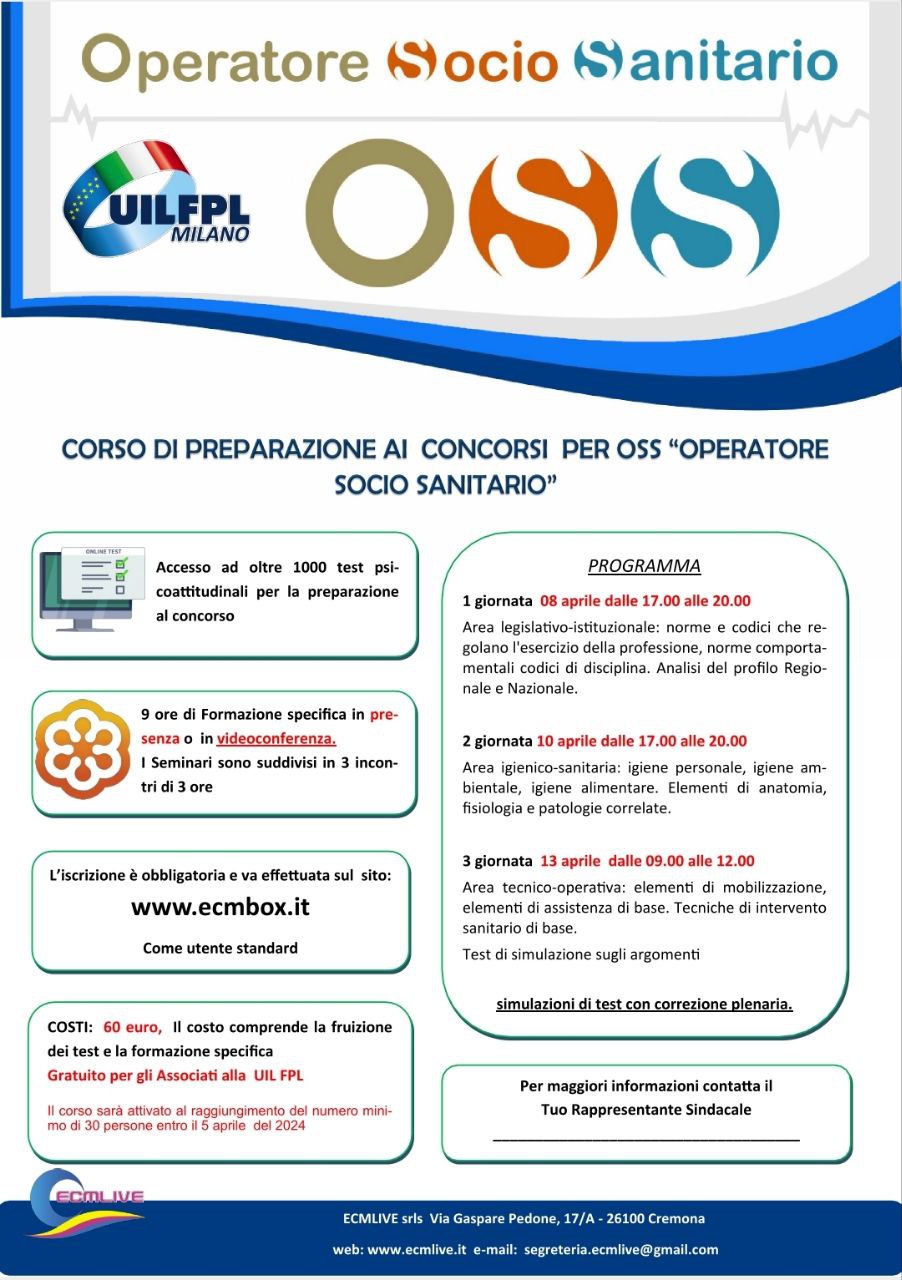 🔵 CORSO DI PREPARAZIONE AL CONCORSO PER OPERATORE SOCIO SANITARIO