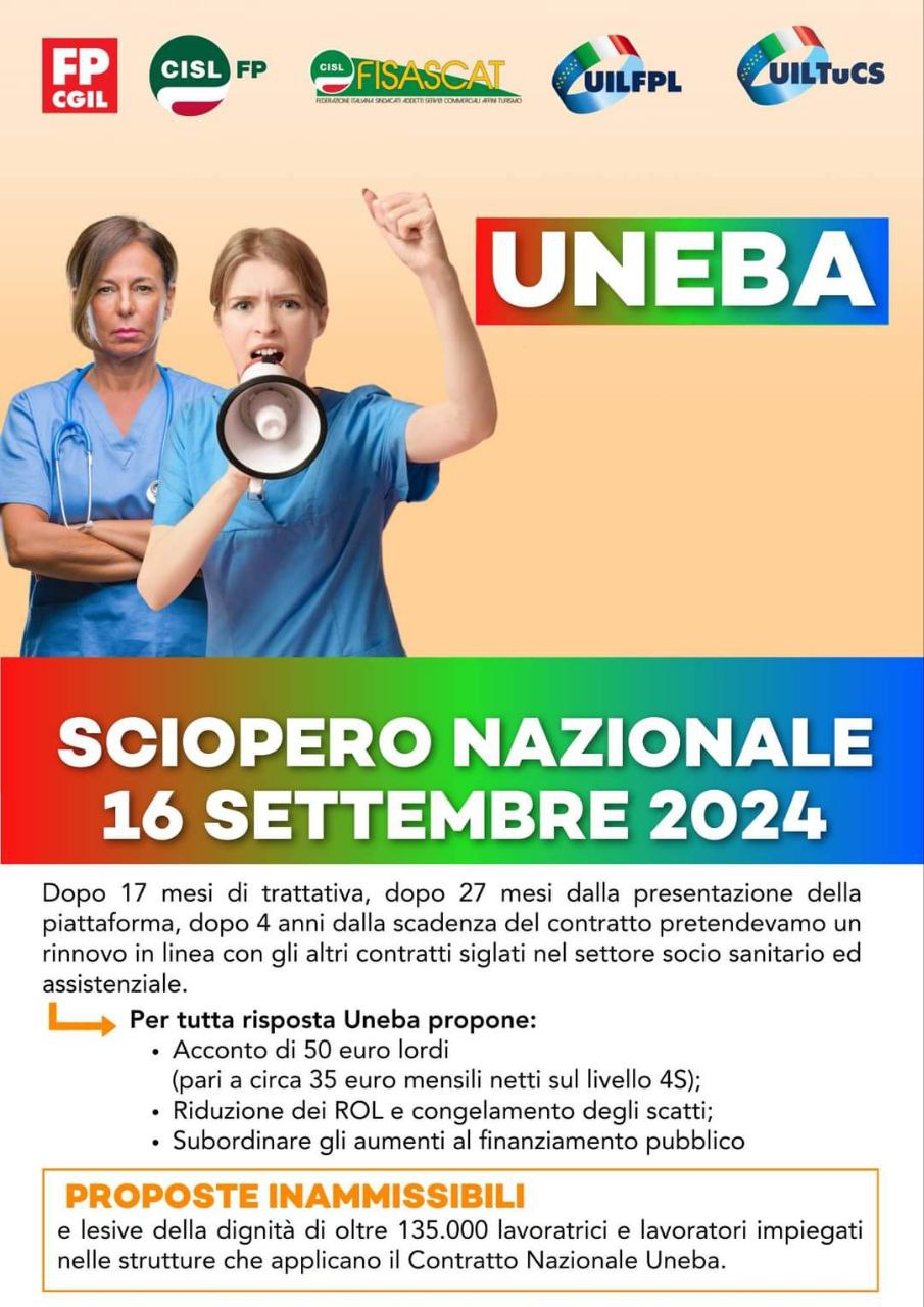 🟦🟥🟩 UNEBA, Il 16 settembre sarà sciopero nazionale