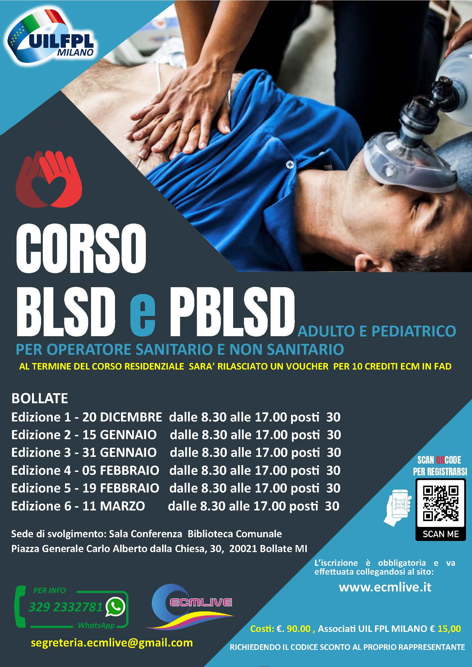 🔵 CORSO BLSD E PBLSD ADULTO E PEDIATRICO PER OPERATORE SANITARIO E NON SANITARI