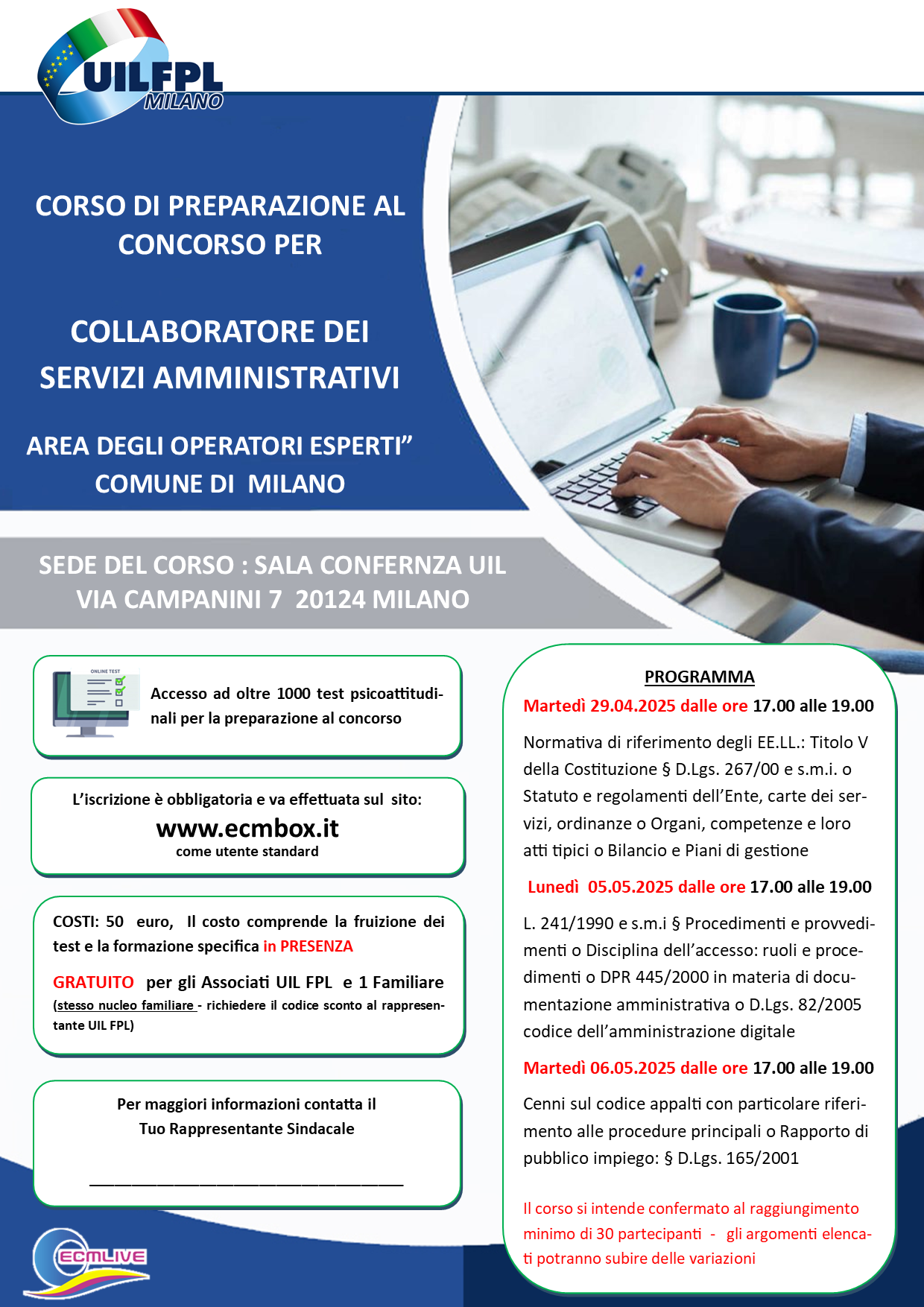 CORSO DI PREPARAZIONE AL CONCORSO PER 5 POSTI A TEMPO PIENO E INDETERMINATO – COLLABORATORE DEI SERVIZI AMMINISTRATIVI (AREA DEGLI OPERATORI ESPERTI)
