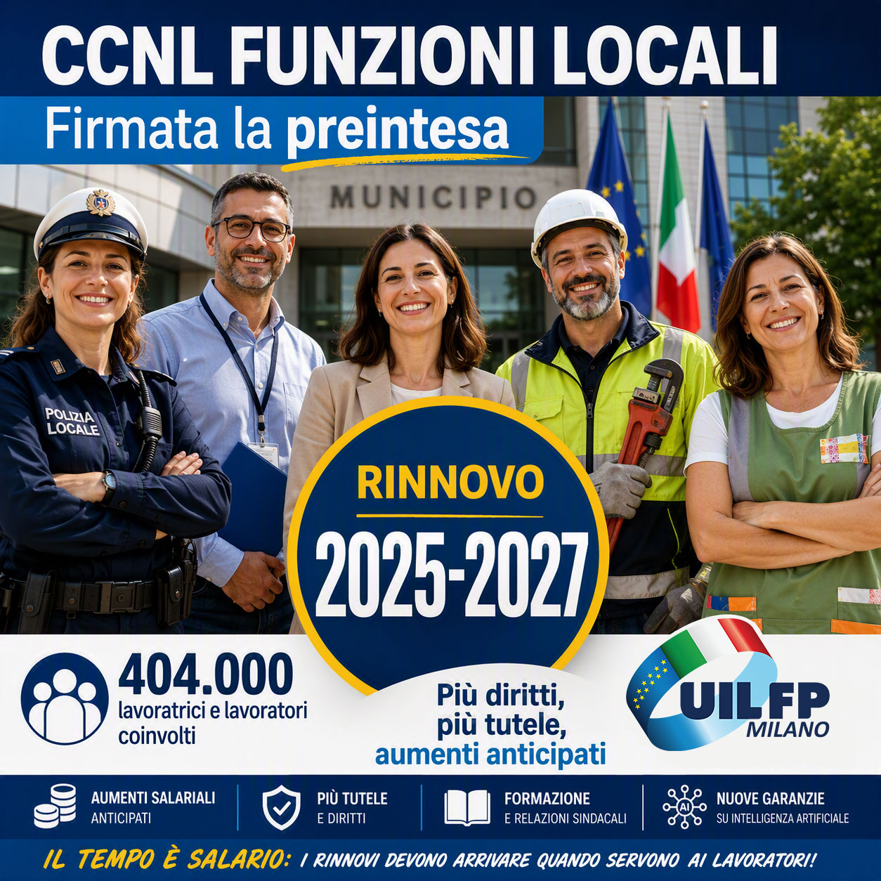 Funzioni locali. Firmata la preintesa del Ccnl 2025-2027