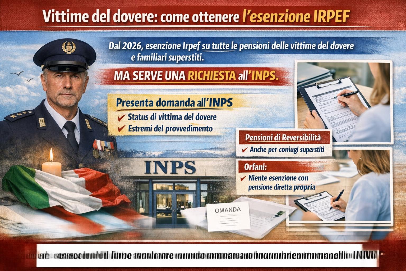 Vittime del dovere: per ottenere l’esenzione IRPEF serve una domanda all’INPS