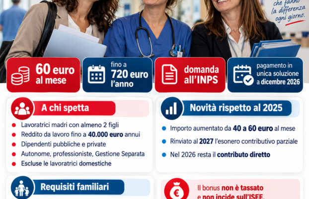 Bonus mamme 2026: 60 euro al mese, a chi spetta e come fare domanda